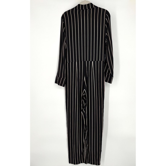 Reformation Weston Striped‎ Jumpsuit Sz 0 Wide Leg Black Beige Mesh Tag Tailored - Picture 14 of 16